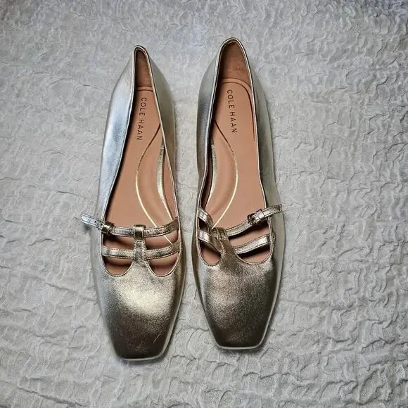 Cole Haan Brigid T-Strap Ballet Flat Gold Size 10